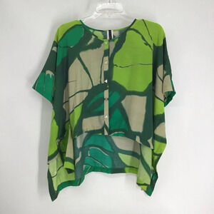 I C By Connie Casual Tunic Blouse Green Mother of Pearl Buttons Size Small